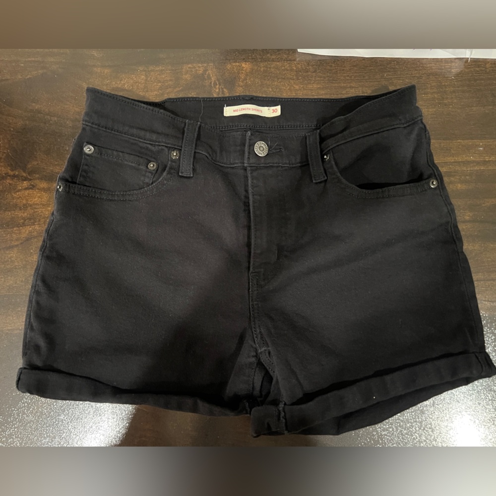 Levi's Black Jean Shorts Mid-Rise Cuffed Hem